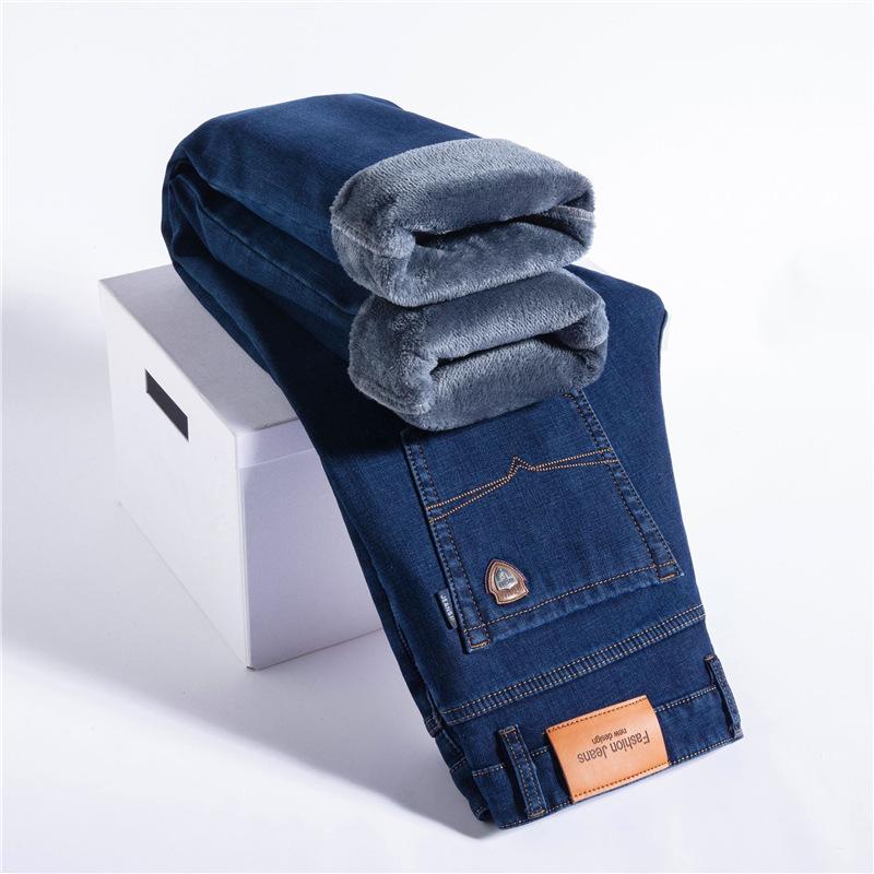 Fleece Super Thick Jeans Autumn and Winter Loose Straight High-end Medium and Large Size Pants Spring and Autumn Elastic Pants