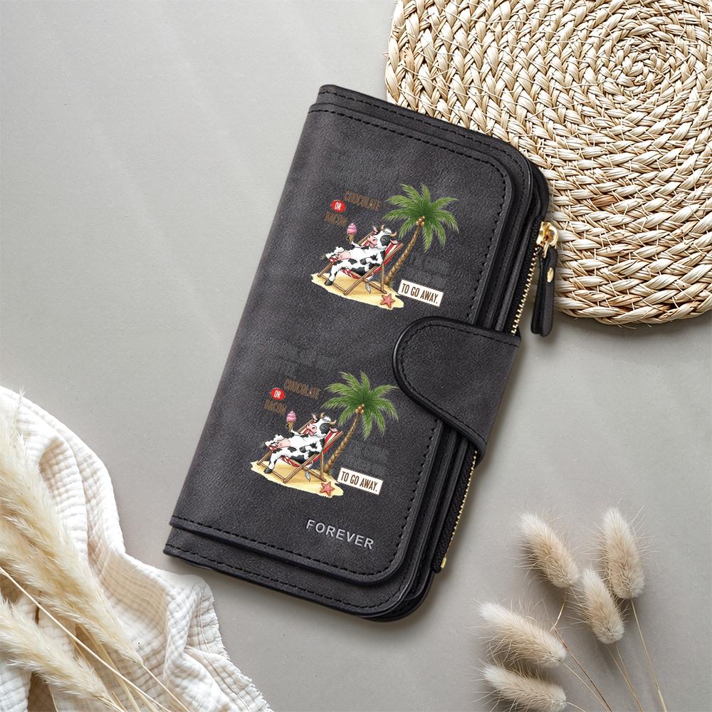 Cute Cow Pattern Leather Long Wallet Women Multi Slot Portable Daily Purse