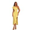 High-end Slant Shoulder Ruffle Edge Waist Dress Irregular Split Design Sense Niche Temperament Celebrity Evening Dress