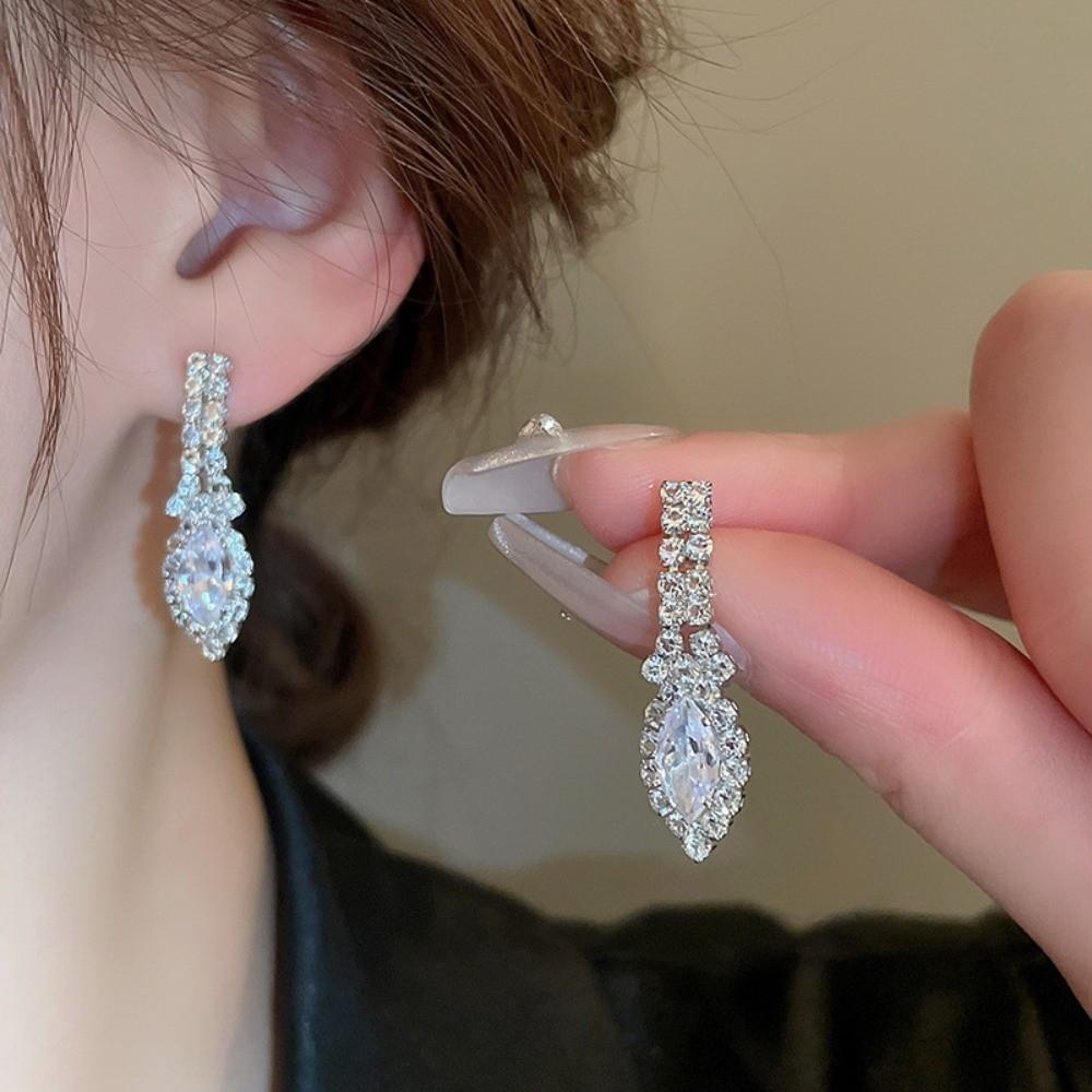 3Pcs Rhinestone Necklace and Earring Set U-Shaped Crystal Bride Jewelry Set Ladies Gift