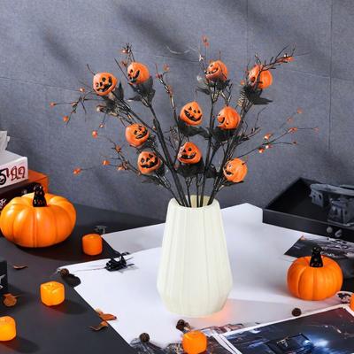 Yousheng 1/2/3Pcs Halloween Pumpkin Branch Spooky Black Artificial Tree Branch Home Office Holiday Party Indoor Outdoor Fake Plants Pick Decoration