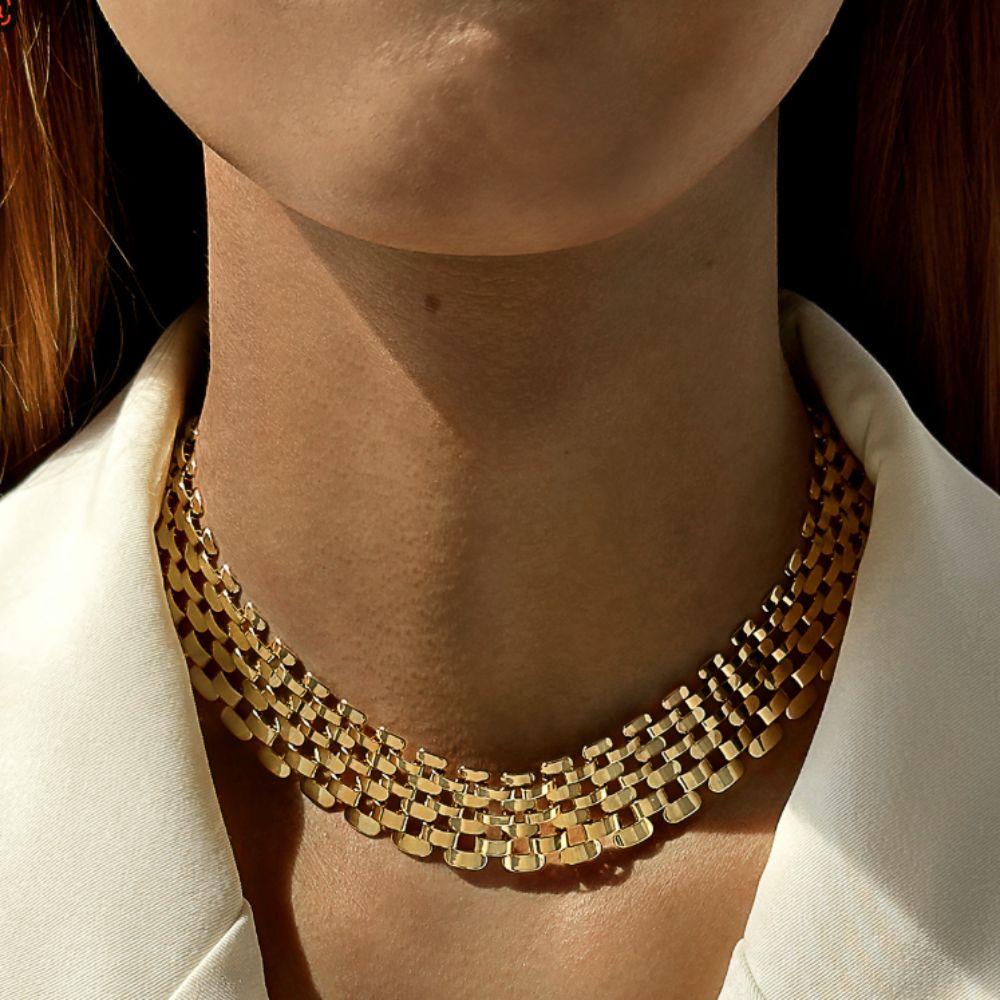 Mesh Design Exaggerated Cuban Chunky Chain Zinc Zinc Alloy Clavicle Chain Fashion Hip Hop Necklace  Summer