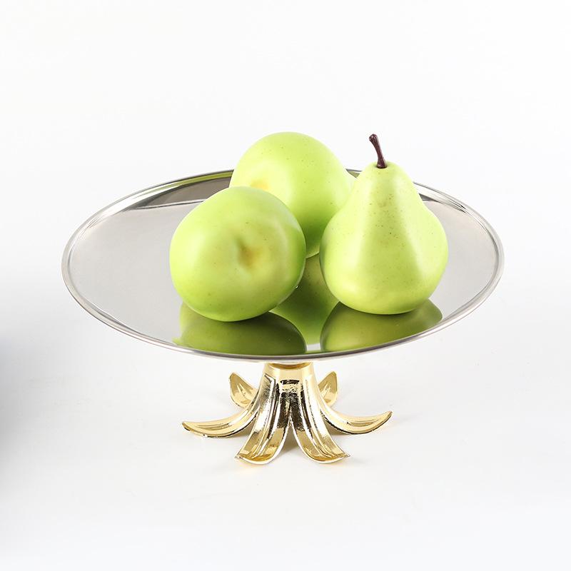 Abstract Art Metal Tray, Fruit Bowl, Circular Petal Base High Foot Fruit Tray, Stainless Steel Storage Tray, Snack Plate