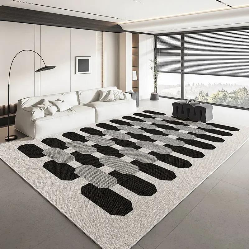 Modern Black White Geometric Living Room Carpet Non-Slip Washable Floor Mat for Bedroom Home Decor