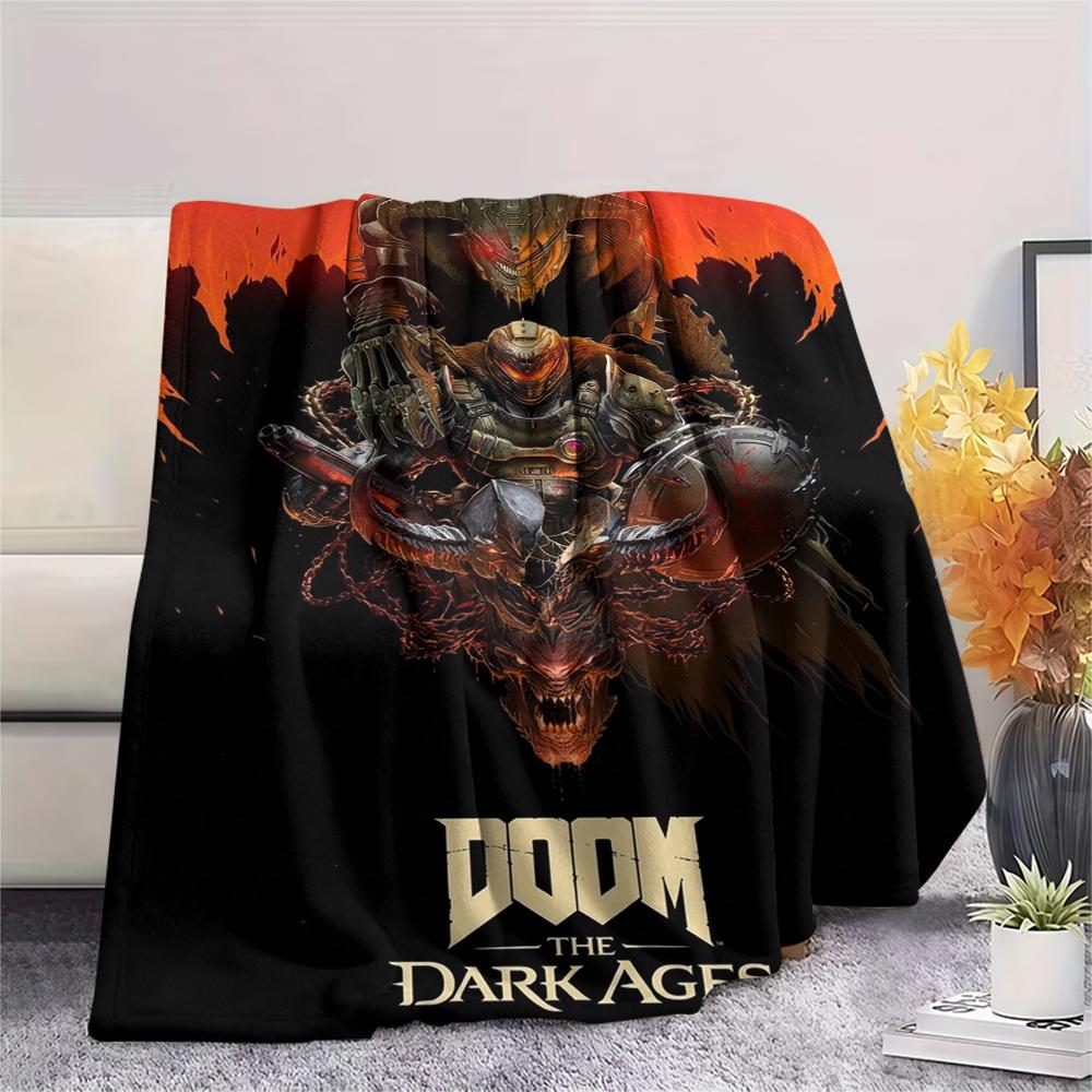 1PC DOOM The Dark Ages Print Flannel Blanket, High quality Comfortable for All Seasons, Home Decor, Warmth and Comfort, Perfect for Christmas Gifts