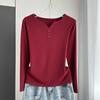 Stylish Long Sleeve T-Shirt Ribbed Slim Standard Shoulder Top For Autumn Stretchy Slim Base Layer Soft Ribbed Fabric Good For Inner And Outer Wear Top