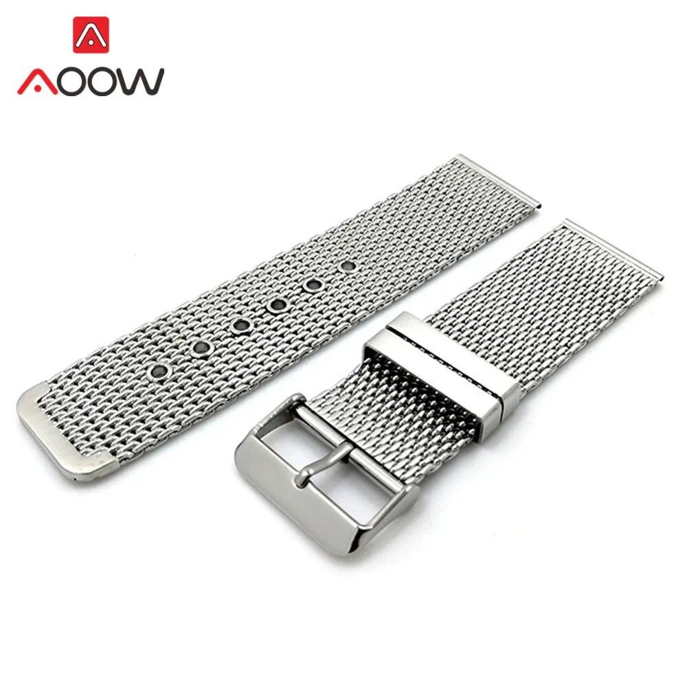 18mm 20mm 22mm 24mm Universal Milanese Loop Band Stainless Steel Strap Pin Buckle Watchband Bracelet Accessories Black Silver