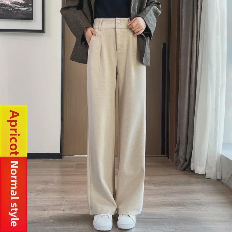 

Широкие шерстяные брюки с высокой талией для женщин: На бархатной подкладке, плиссированное, утягивающее, абрикосового цвета, идеально подходит для осени и зимы Medium абрикосовый