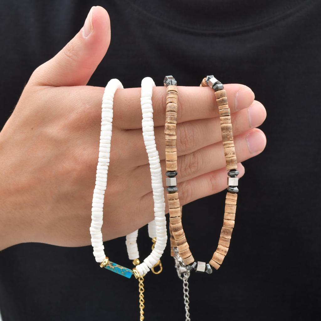 Nowy Unikalny Drewniany Naszyjnik z Koralików dla Mężczyzn, Ręcznie Robiony Choker z Naturalnych Kamieni, Letnia Biżuteria Homme