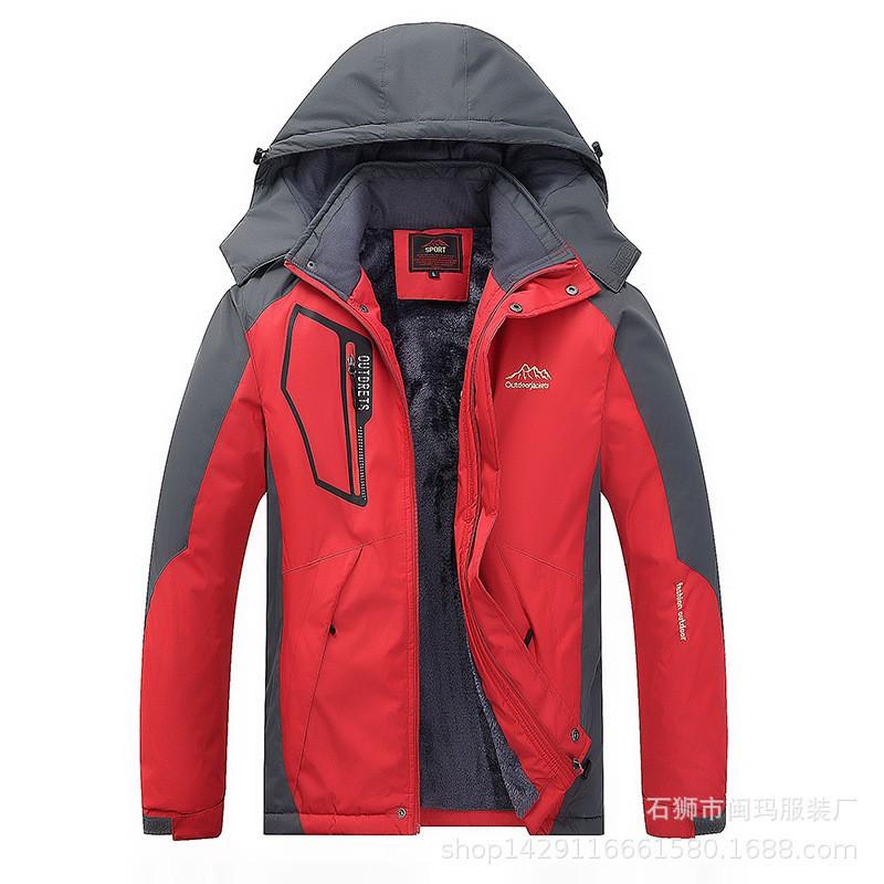 Herren Winter Wasserdicht Winddicht Verdickt Fleecegefüttert Outdoor Jacke Mit Kapuze Normale Passform Wandern Camping