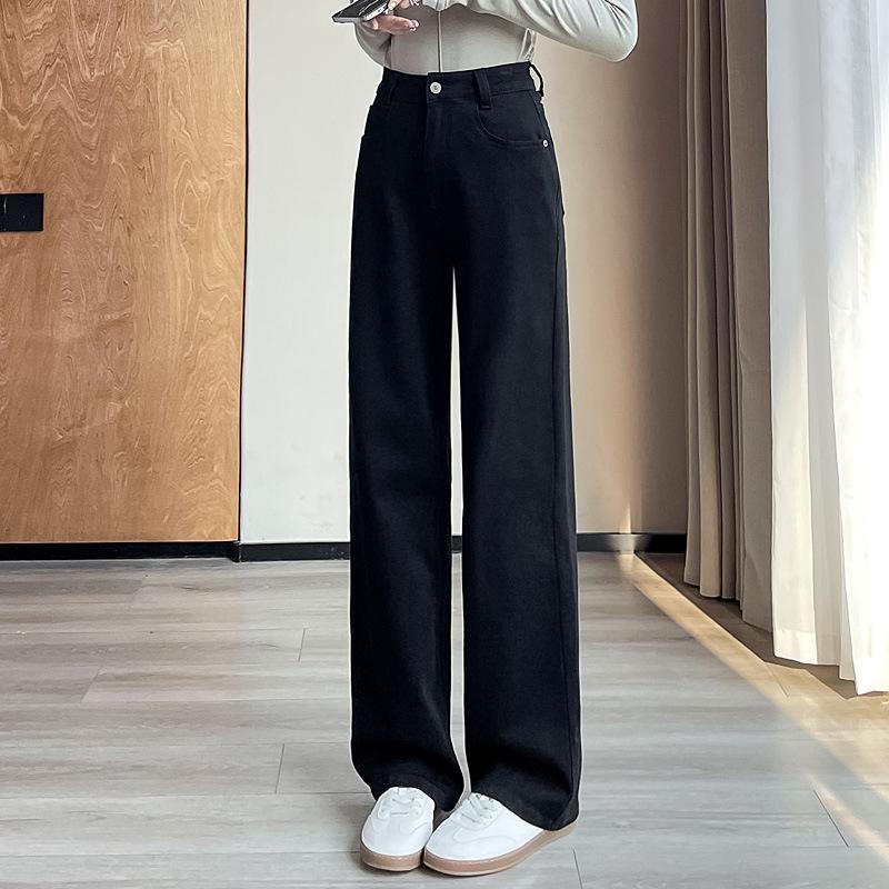 Women's High-Waist Slim Straight-Leg Dark Blue Jeans - Autumn 2025 Retro Versatile Style