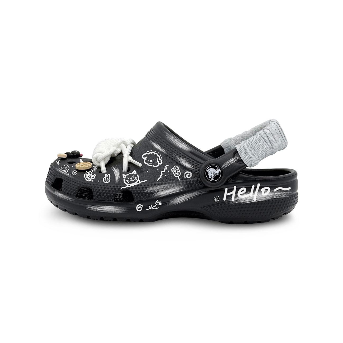 

Crocs Classic клоги Happy Graffiti Черный ЭВА Мода Уличный Хип-хоп Обувь с отверстиями Унисекс Черный 43-44 чёрный