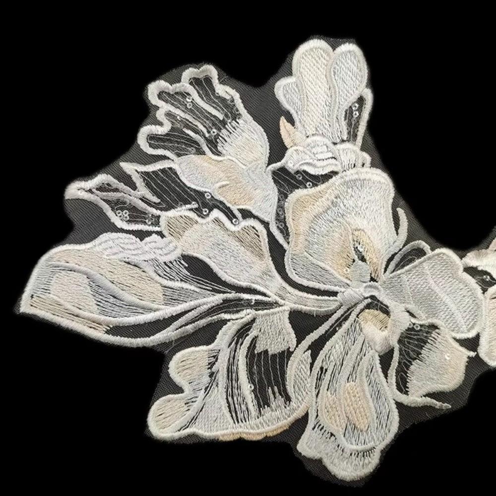 Fashion Large Floral Embroidery Collars Mesh Beautiful Lace Chest Flower Patch Dress Collar Woman's Clothing Accessories