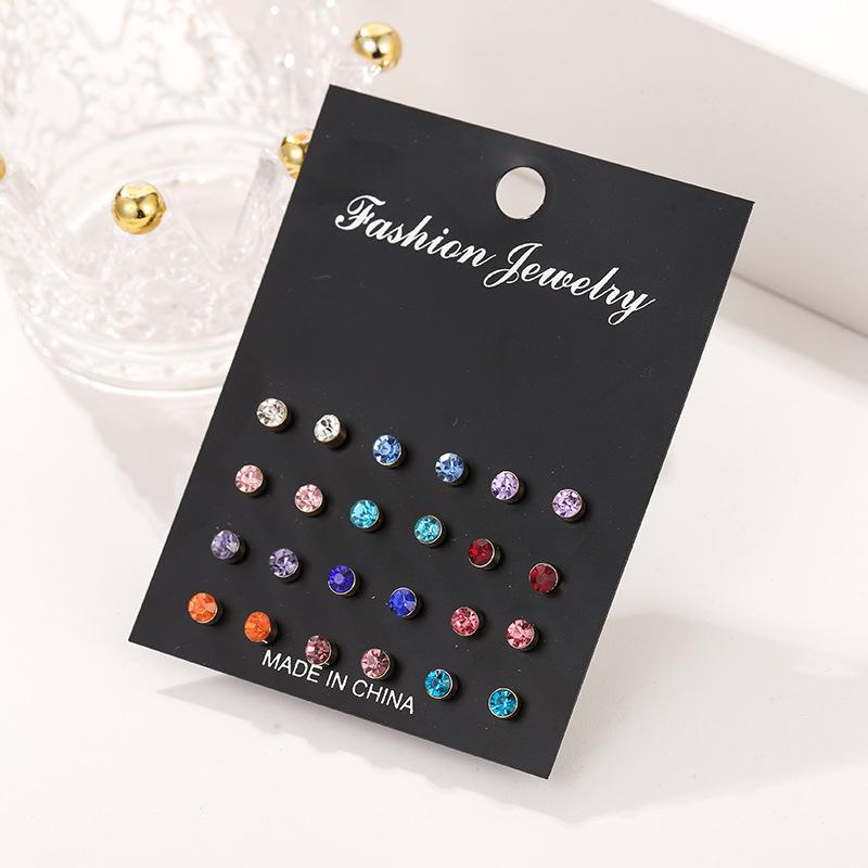 Popular 10 Pair Set Stud Earrings Fashion Size Pearl Set 11 Pair Colored Diamond Set Stud Earrings Popular Earrings