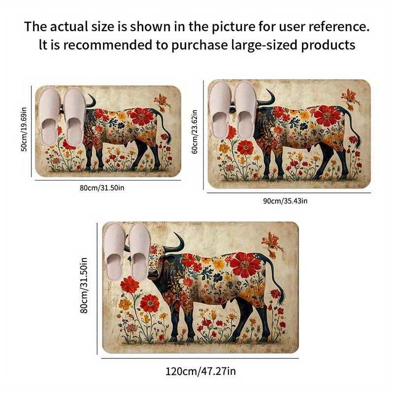 1pc Flannel Sponge 0.47inch Thick - Colorful Decorative Cow Pattern Washable Floor Area Mat, Floor Mat for Entrance, Kitchen, Li