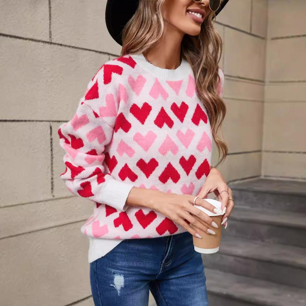 Love Lover Crew Neck Pullover Small Peach Heart Sweater Women