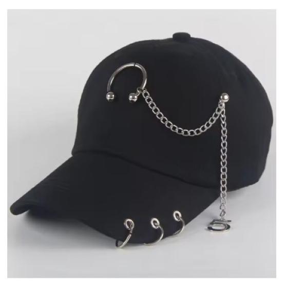 Baseball Cap Hat Metal Ring Chain Spring Summer Autumn Punk Hip Hop Rock Adjustable Unisex Men Women Outdoor Casual Cotton