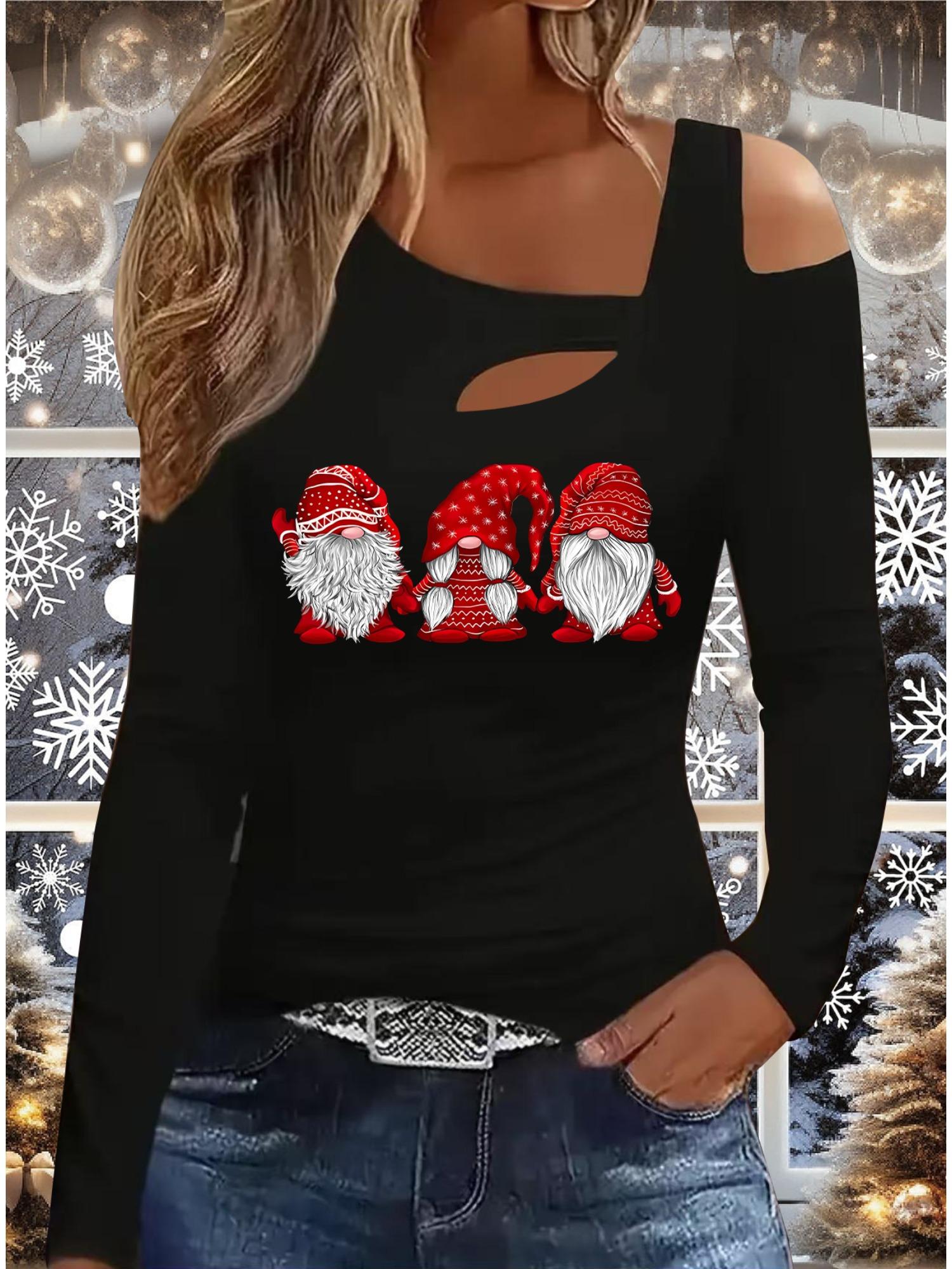 

Осень и Зима Женский Новый Повседневный Топ с Длинным Рукавом Рождественский Узор Идеальный Подарок на Хэллоуин Рождество Футболка XXL чёрный