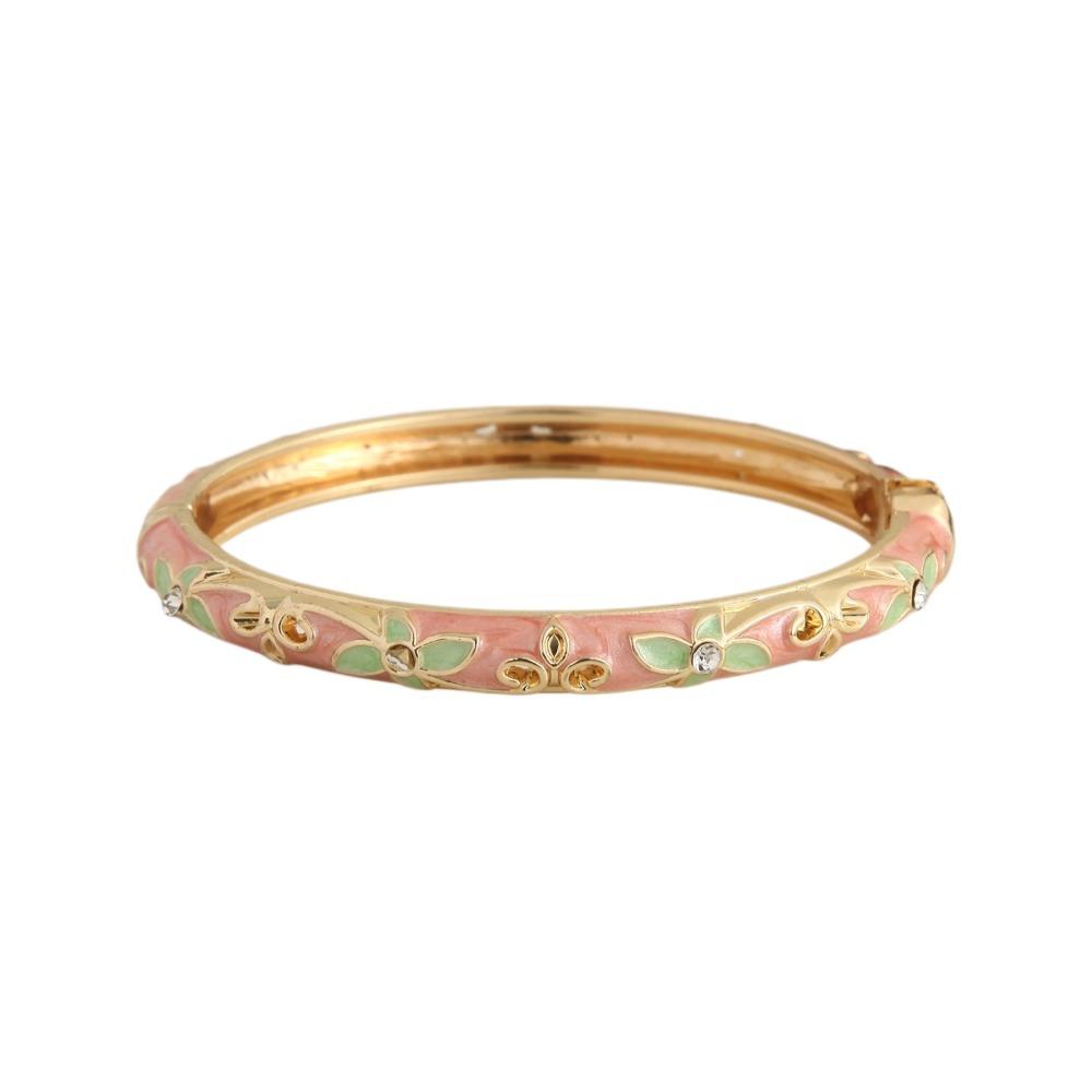 Floral Chinese Flower Bangle Traditional Women s Hand Bracelet Vintage Cloisonne Bangle Ladies розовый