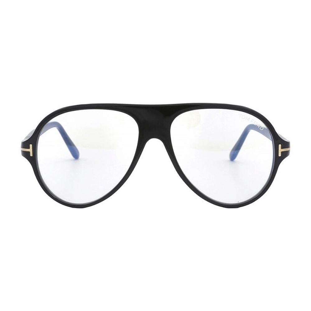 Tom Ford Eyeglasses Aviator Full Rim  Shiny Black Frame And Clear Blue Light Block Lens Ft5012 B001 Black