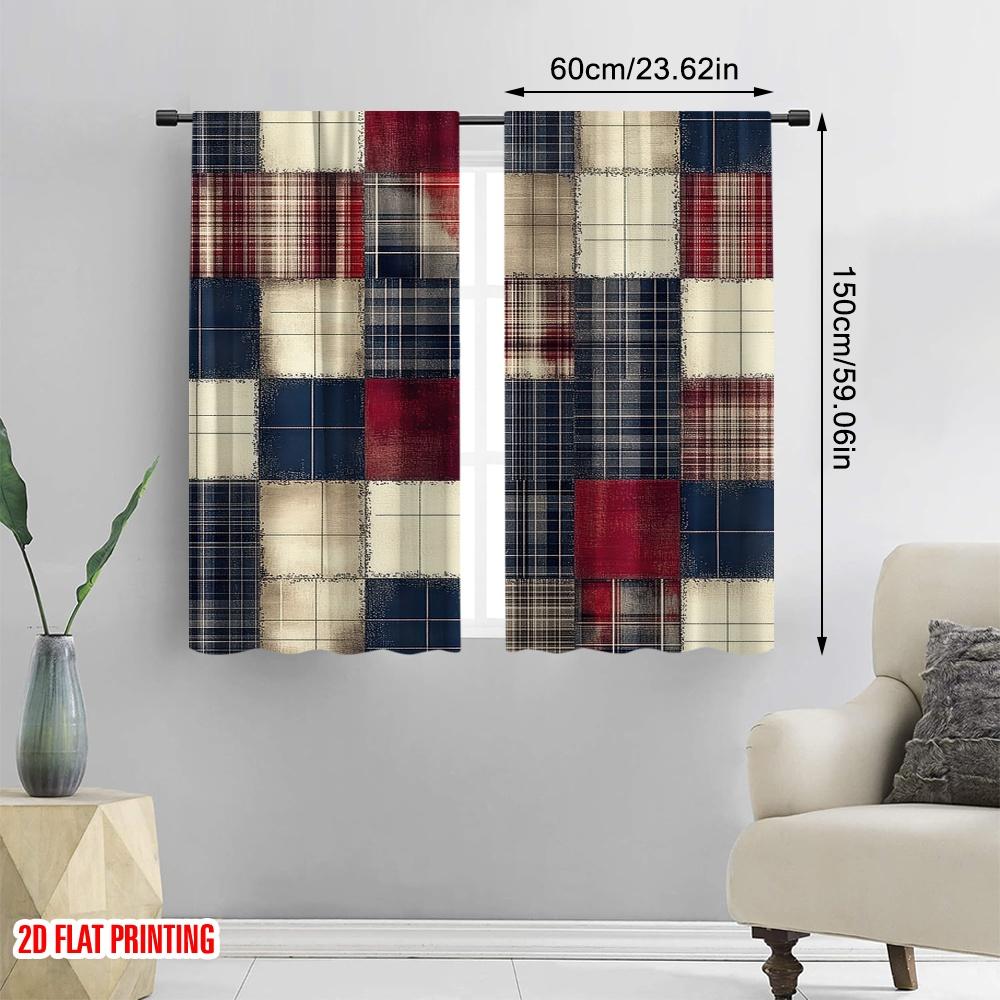 2D Flat Printing 2pcs Curtains Plaid Pattern1 Machine Washable Polyester  Without Electricity Spring Party & Holiday Decor