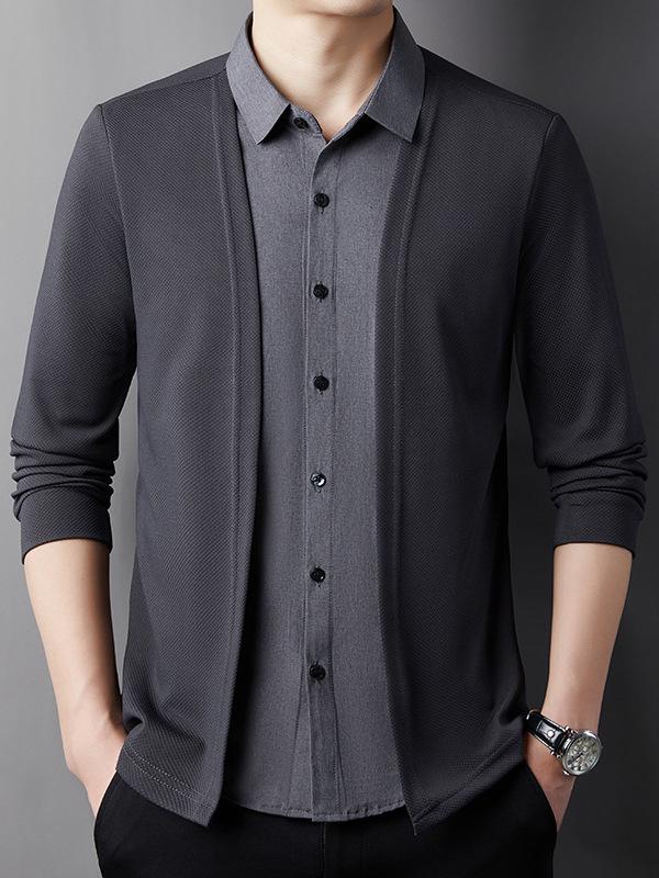 Autumn Two-in-One Cardigan: Long Sleeve Knit Shirt with Turn-Down Collar for Casual Wear