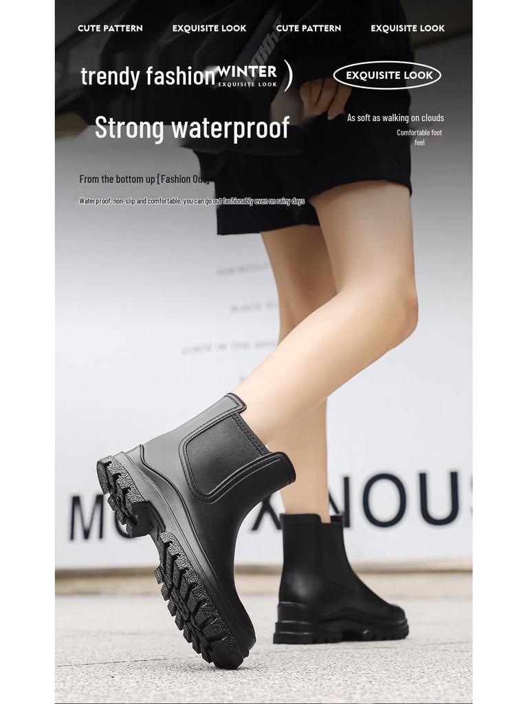 Japońskie Damskie Modne Wodoodporne Gumowe Kalosze na Deszcz - Antypoślizgowe Krótkie