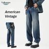 Autumn/Winter Men'S American High Street Retro Straight Leg Jeans Thick Pants With Velvet Loose Trendy Versatile Denim Pants