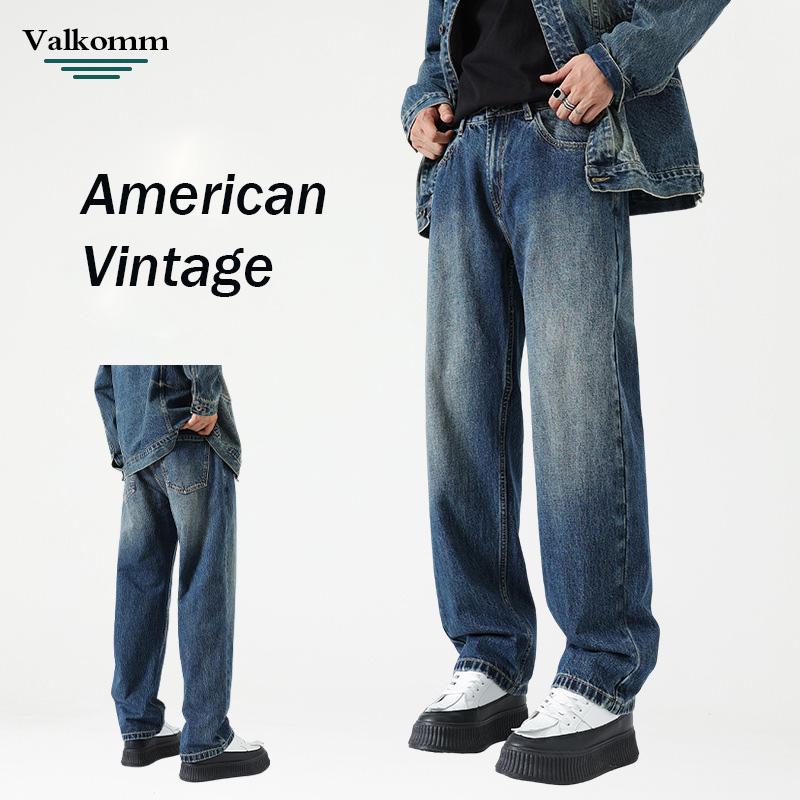 Autumn/Winter Men'S American High Street Retro Straight Leg Jeans Thick Pants With Velvet Loose Trendy Versatile Denim Pants
