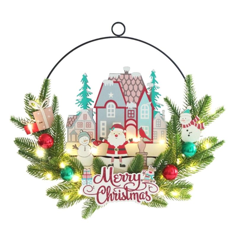 

Holiday Parties Santa Gnomes Wood Sign LED Lighted Door Hanger Christmas Hoop Wreath for Indoor and Outdoor Decoration