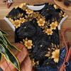 Bold Leopard Print Gold Flower Women's T-shirt Casual Fashionable Loose Comfortable Black Short Sleeve