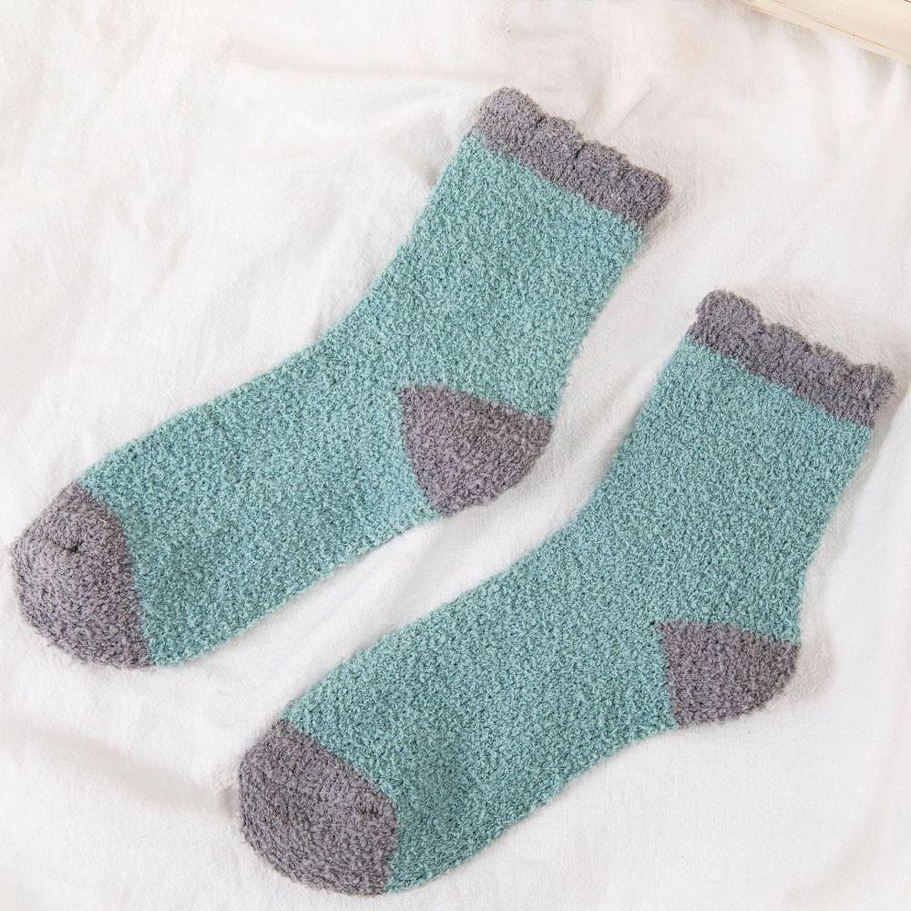 5Pairs Winter Floor Plush Socks Thickened Warm Boat Socks Women Kawaii Coral Fleece Socks  Autumn