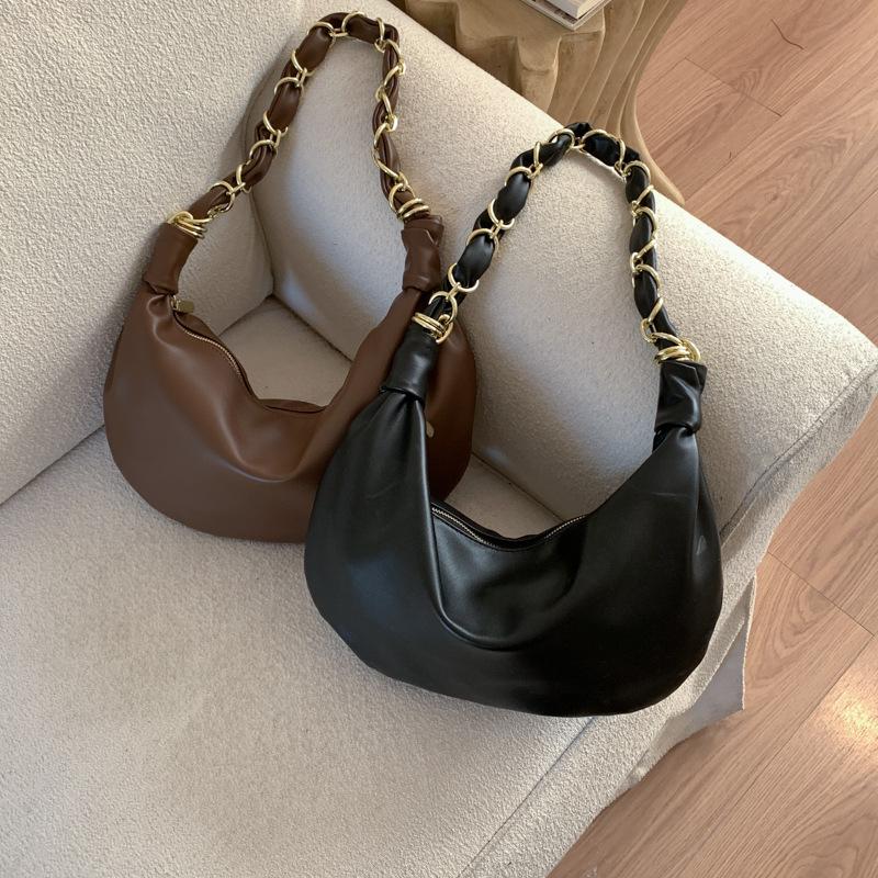 Hobos Shoulder Bags for Women PU Leather Spring Chain Axillary bags ladies Handbags big hardware ir ring decorati totes