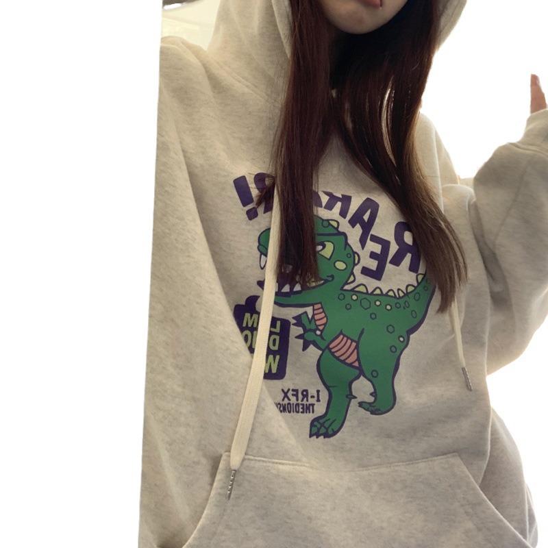 Women's Korean Style Plush Hooded Sweatshirt - Loose Fit for Autumn and Winter