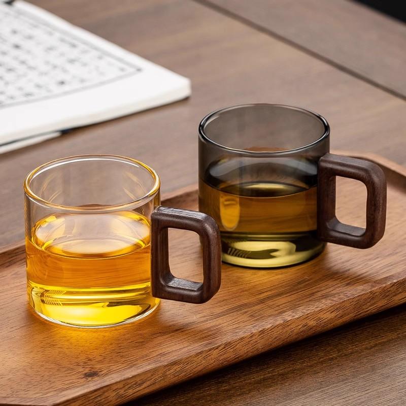 YWDL Tasse monocouche en verre et bois, tasse à thé en Pyrex à haute teneur en borosilicate, tasse à café pour eau potable de grande capacité