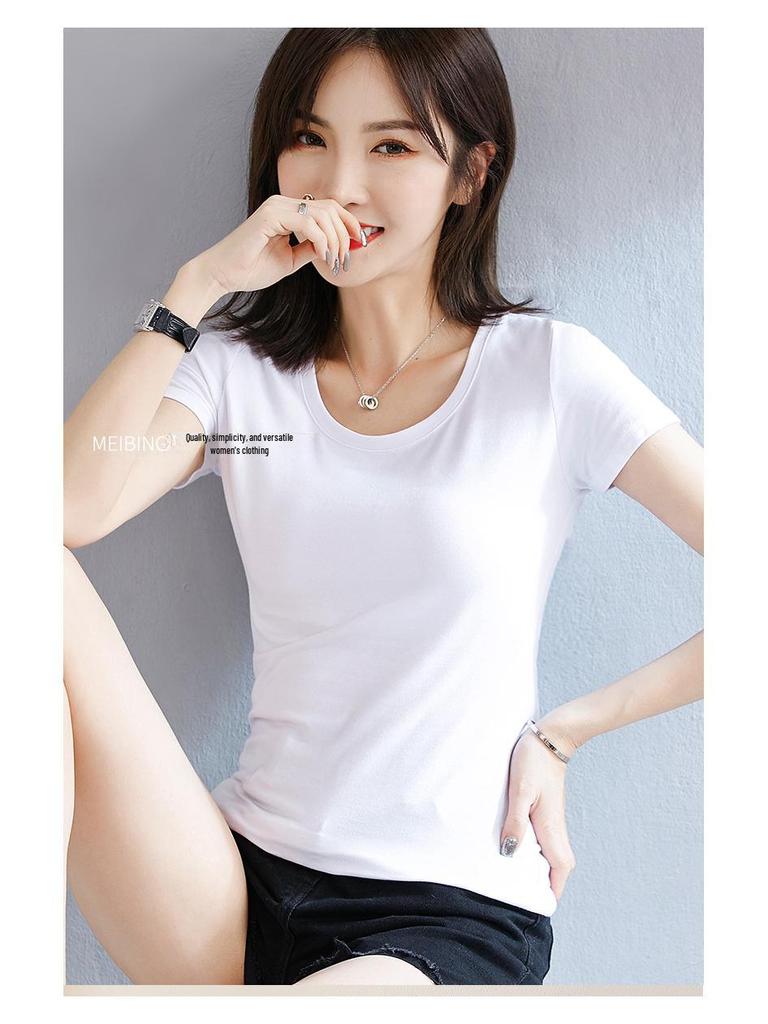 Women's Pure Cotton Three-Quarter Sleeve Slim Fit Mock Neck T-Shirt for Spring and Autumn 2022