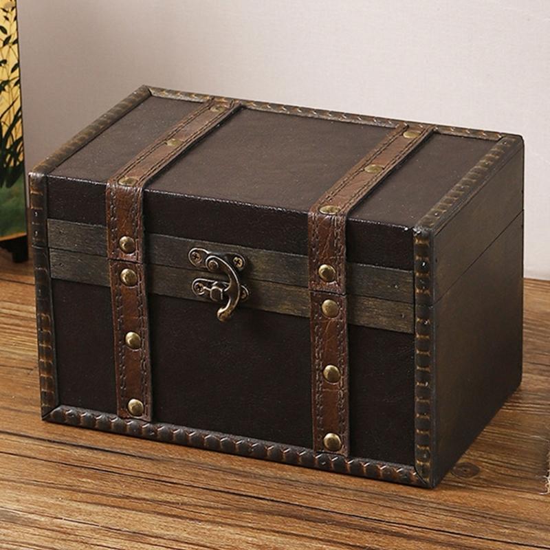 Antique European Styles Handheld Storage Box Sturdy Travel Wood Case Accessory for Clothing and Books Organization