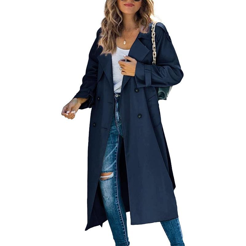 Damen Mode Einfach Zweireihig Trenchcoat Vintage Reverskragen Lange Ärmel Weiblich Schick Dame Outfits