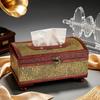 Vintage Royal Style Wooden Tissue Box Treasure Chest Design Floral Embossed Desktop Napkin Paper Organizer Raised Feet