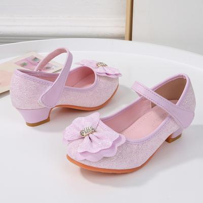 Children's High Heels Girls Lace Princess Shoes Spring and Autumn New Little Girl Rhinestone Bow Single Shoes Fashion Leather Shoes