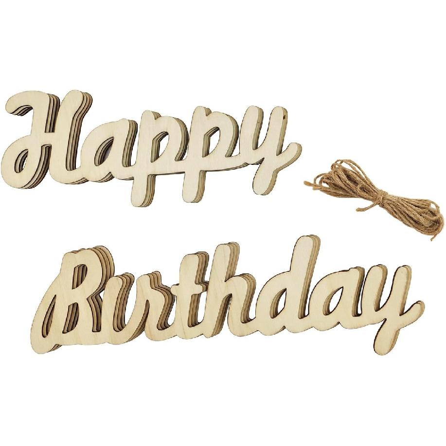 8 Pack Wood Happy Birthday Cutouts Unfinished Wooden Happy Birthday Hanging Ornaments DIY Happy Birthday Craft Gift Tags for Home Party Decoration