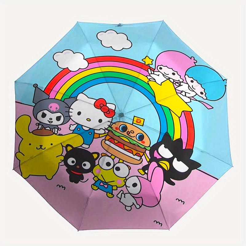 Hello Kitty, Rainbow Automatic Open/Close Umbrella Cute Umbrella with Cute Design, Portable 3 Fold Compact Umbrella for Men & Women, Hallowe