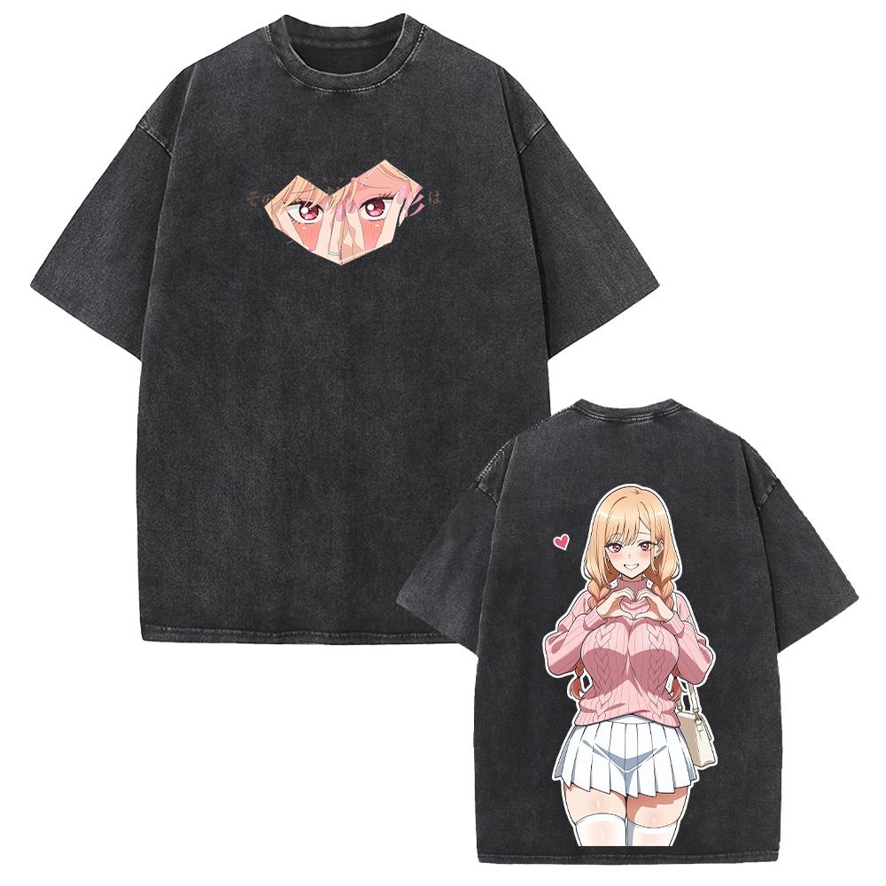 Anime My Dress-Up Darling T-shirt Marin Cute Printed Washed T Shirt Men Women Clothing Summer Short Sleeve Cotton Tees Tops
