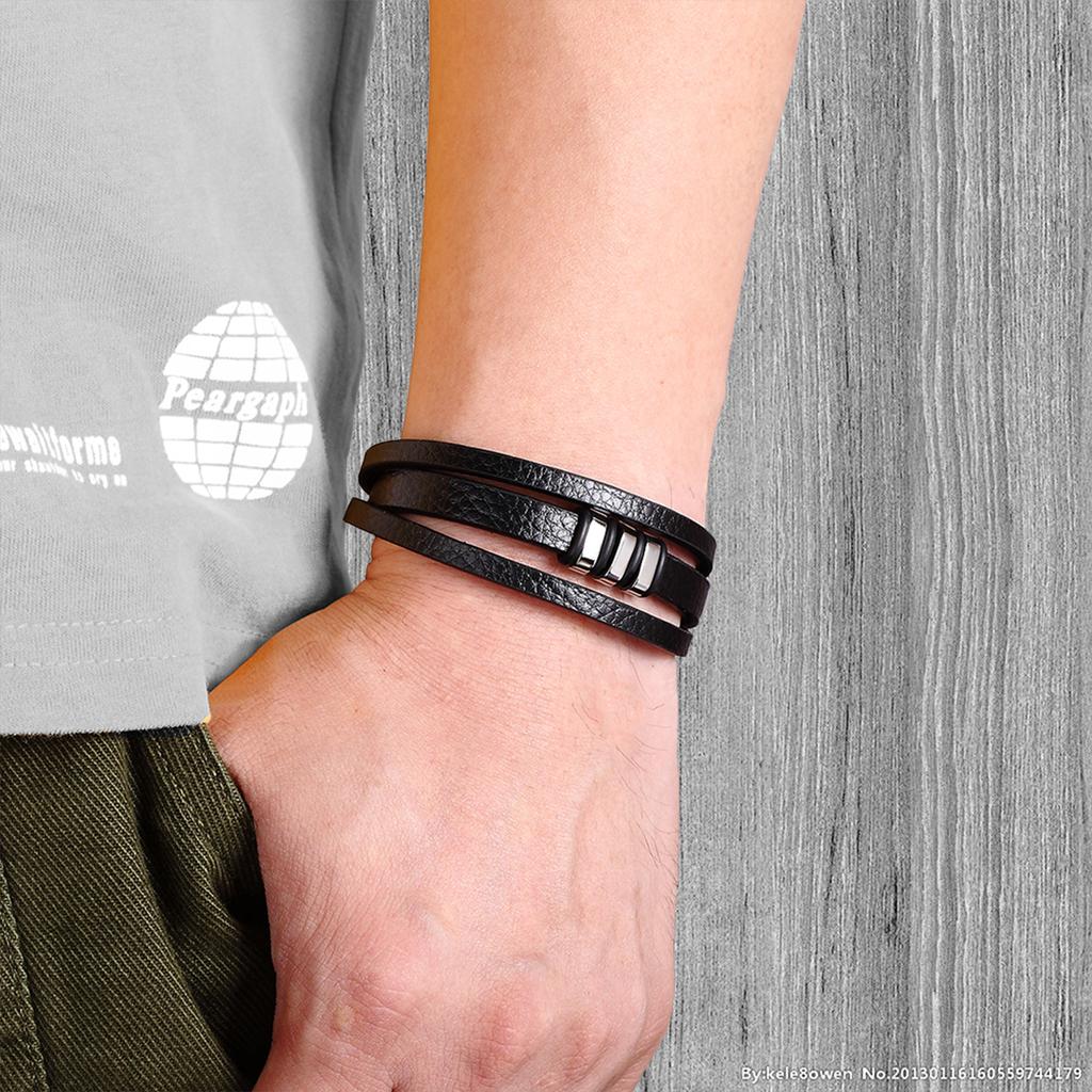 Fashion Unisex Multi-layer Woven Leather And Stainless Steel Combination Men's Leather Bracelet Black Brown Male Jewelry Gift