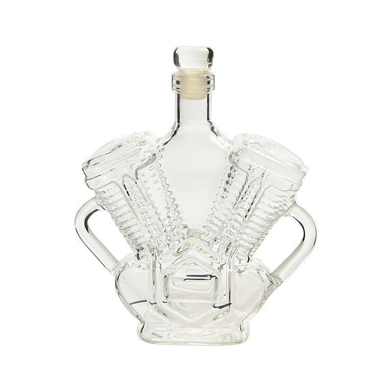 Whiskey Bottle Vintage-themed glass decanter with engine and whiskey bottle design