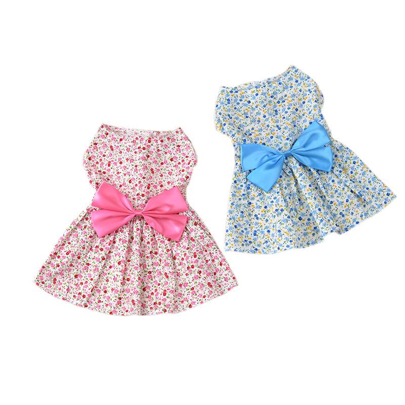 Vestido de cachorro com laço floral de verão Vestidos de casamento para animais de estimação Chihuahua Pug Yorkie Roupas Produtos para filhotes e gatos Roupas para cães pequenos
