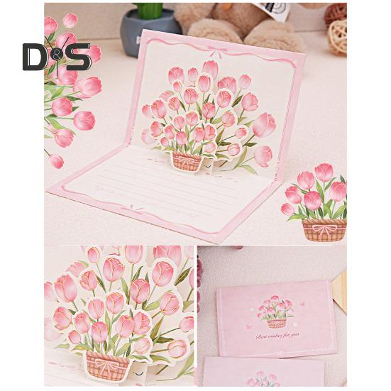 Pop-up blahopřání 3D květinová kytice Ručně vyrobená růže Slunečnice Tulipán Dárková karta ke Dni matek Výročí promoce