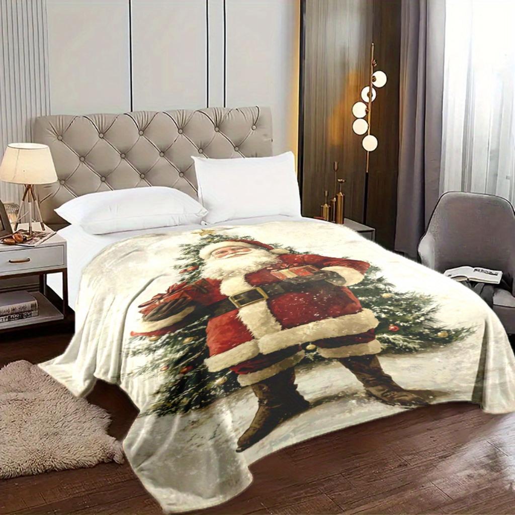 Santa Claus Pattern Flannel Blanket - Soft and Warm, Suitable for Sofas, Beds, Camping, and As a Holiday Gift for Boys and Girls
