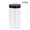 uxcell Round Plastic Jars with Black Screw Top Clear Empty Containers for Storage and Wide 4 Pieces Lid, Organization, Mouth, 1500ml,