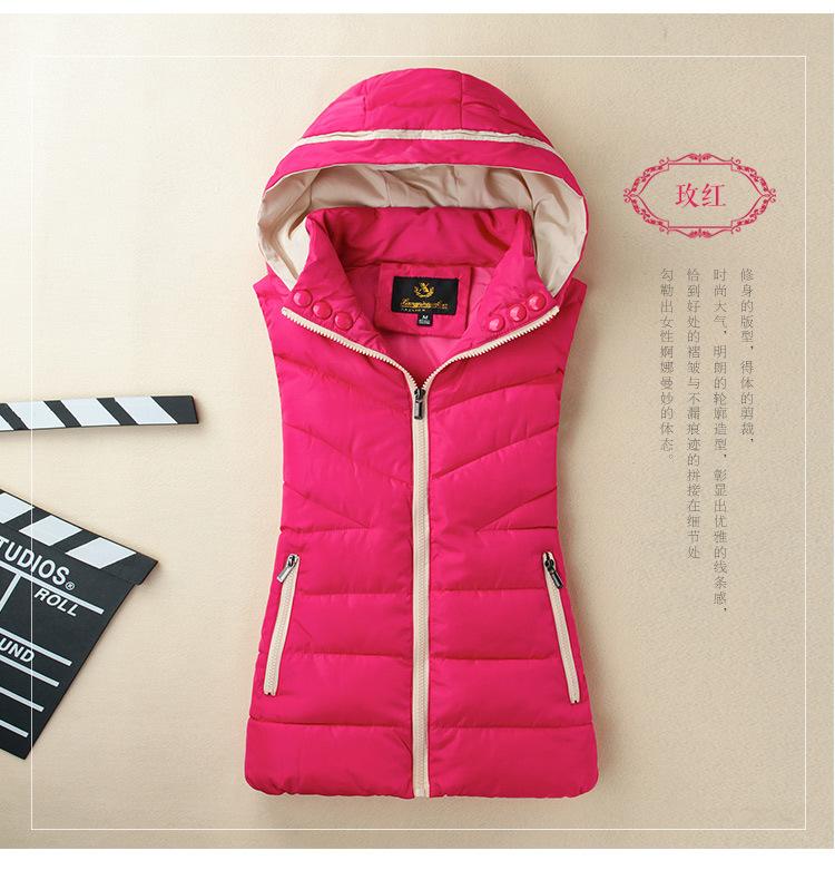 Women Casual Hooded Autumn Warm Sleeveless Waistcoat Jacket Female Cotton Padded Vest Parkas